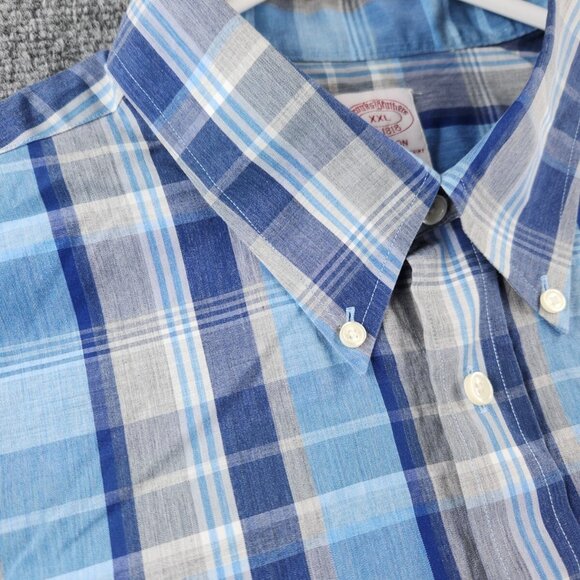 Brooks Brothers XXL Madison Blue Plaid Long Sleeve Button Up Non-iron All Cotton - Picture 9 of 16